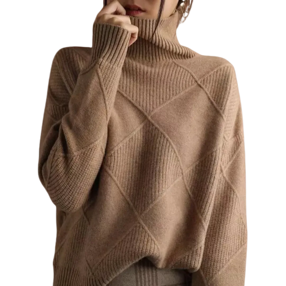 EVELYN Argyle Wool Turtleneck Sweater