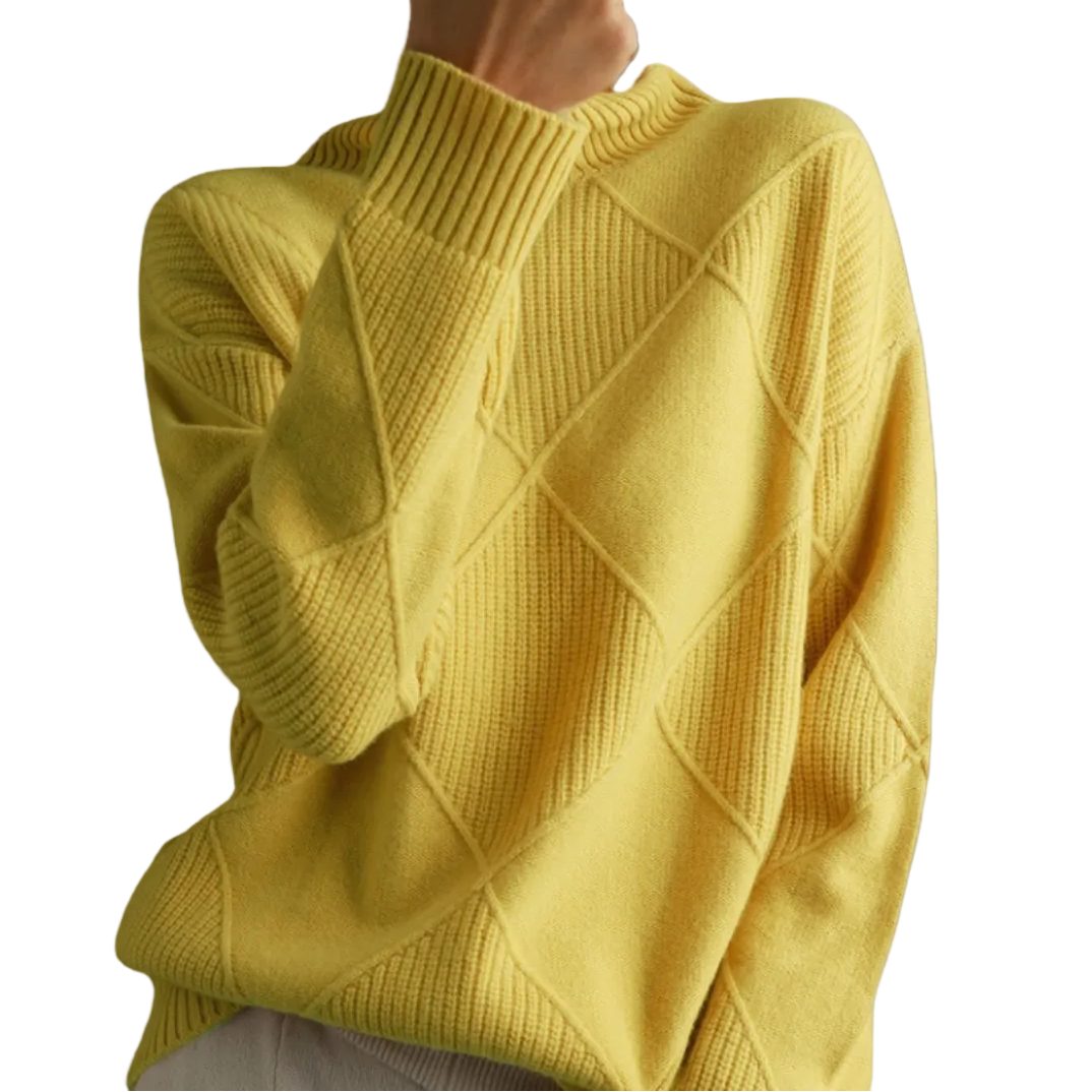 EVELYN Argyle Wool Turtleneck Sweater