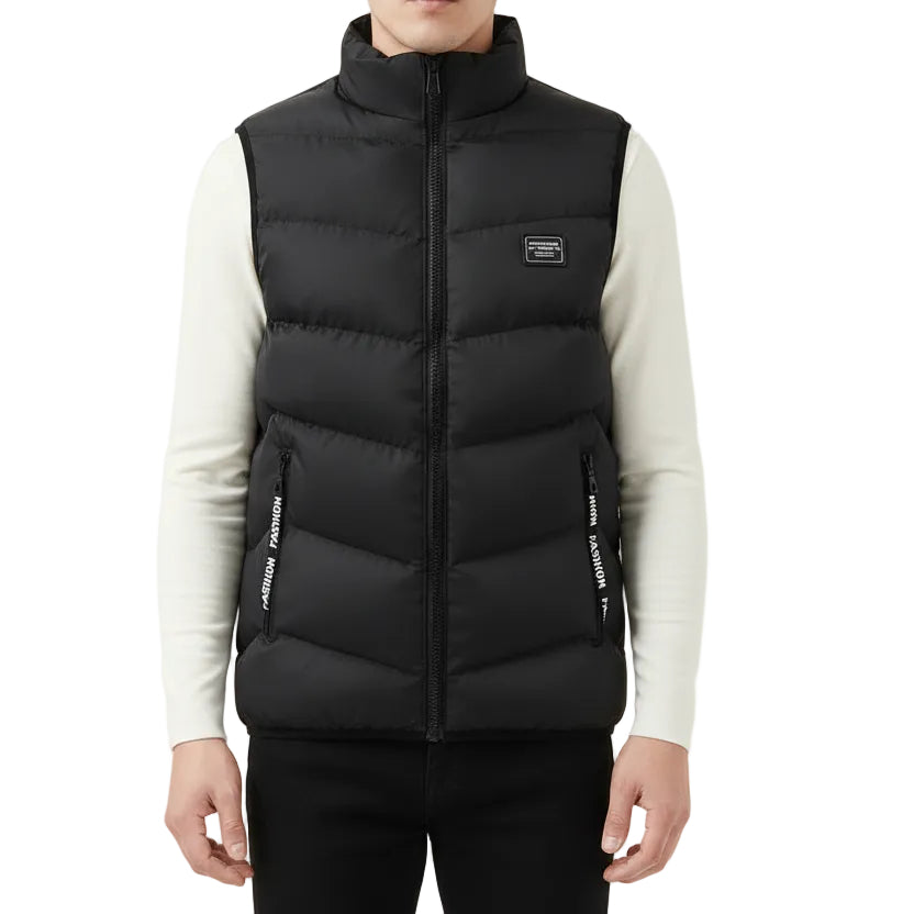 JAMES, Cotton Padded Slim Fit Vest Mandarin Collar