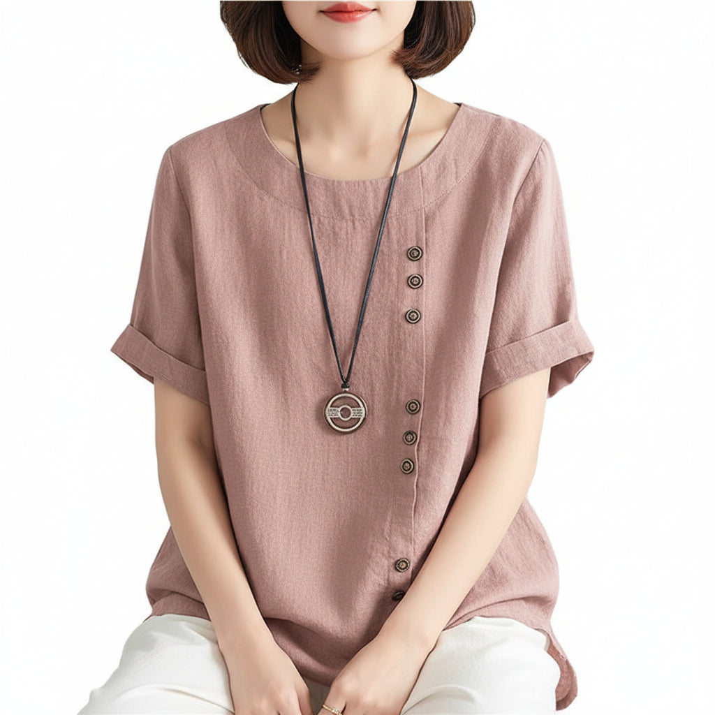 MARIA Cotton Linen Button Tee