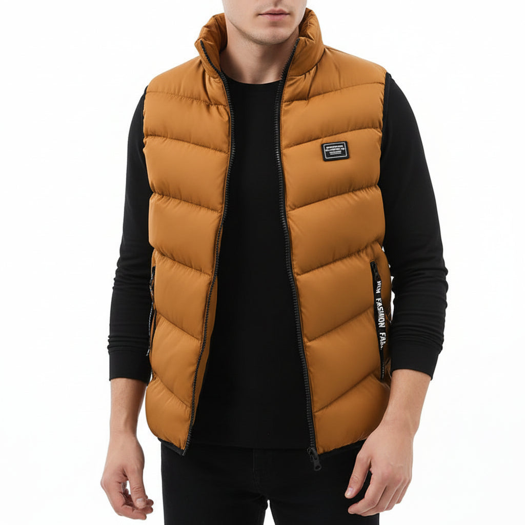 JAMES, Cotton Padded Slim Fit Vest Mandarin Collar