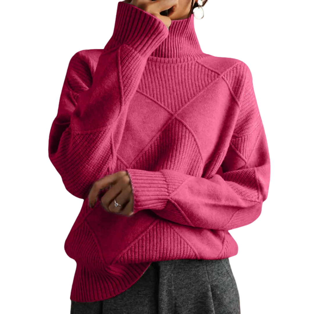 EVELYN Argyle Wool Turtleneck Sweater