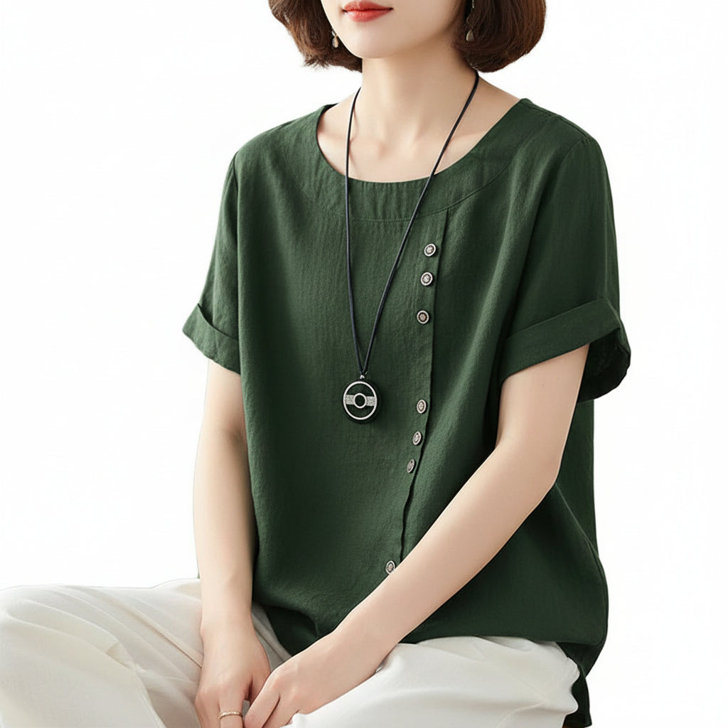 MARIA Cotton Linen Button Tee