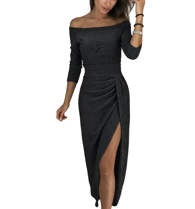 ZARA Sequin Slash Neck Dress
