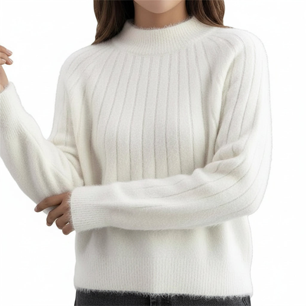 EMMA, Mock Neck Knit Pullover Cotton Acrylic