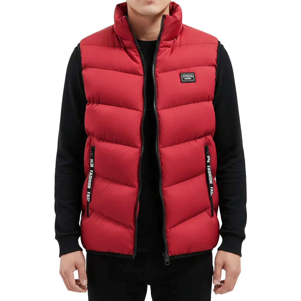 JAMES, Cotton Padded Slim Fit Vest Mandarin Collar
