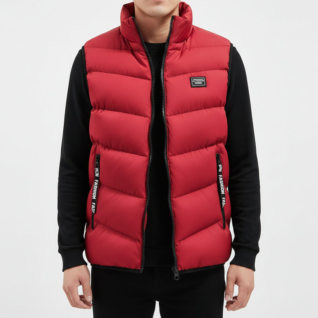 JAMES, Cotton Padded Slim Fit Vest Mandarin Collar