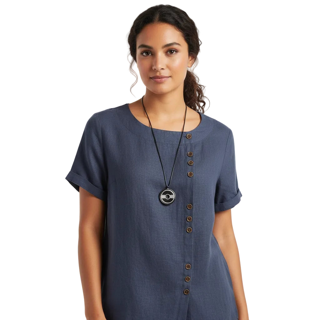 MARIA Cotton Linen Button Tee