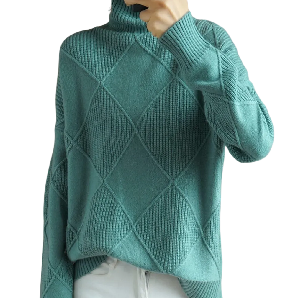 EVELYN Argyle Wool Turtleneck Sweater