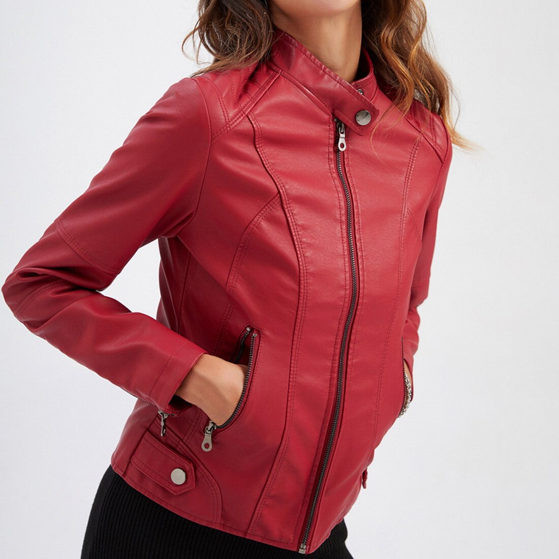 LILLY Zippered Moto Biker Jacket