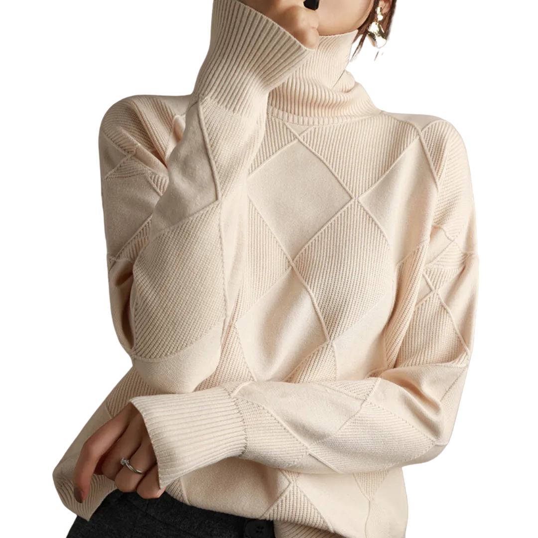 EVELYN Argyle Wool Turtleneck Sweater
