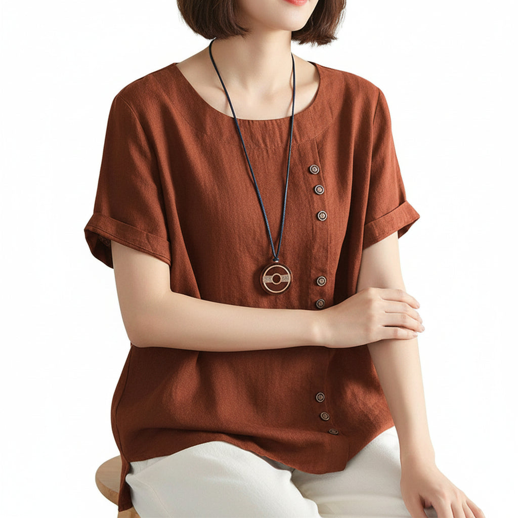 MARIA Cotton Linen Button Tee