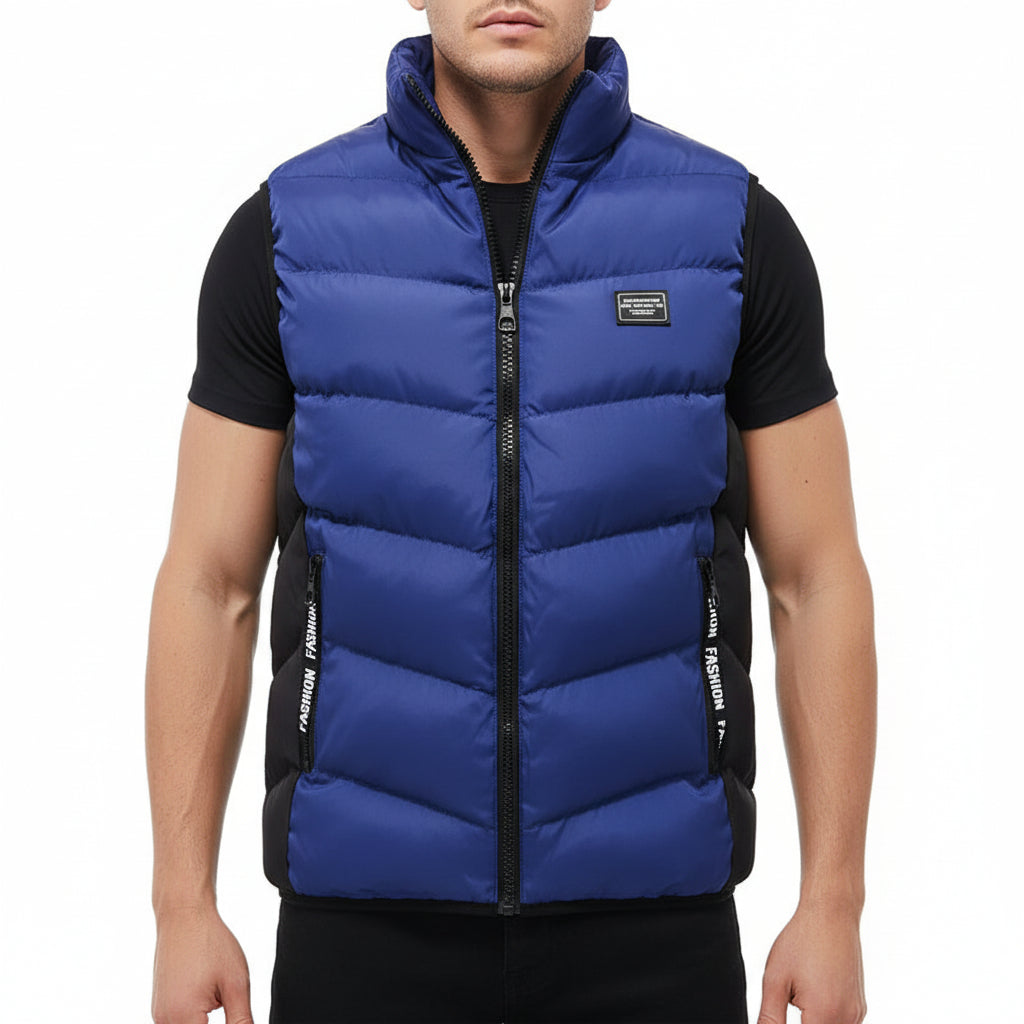 JAMES, Cotton Padded Slim Fit Vest Mandarin Collar