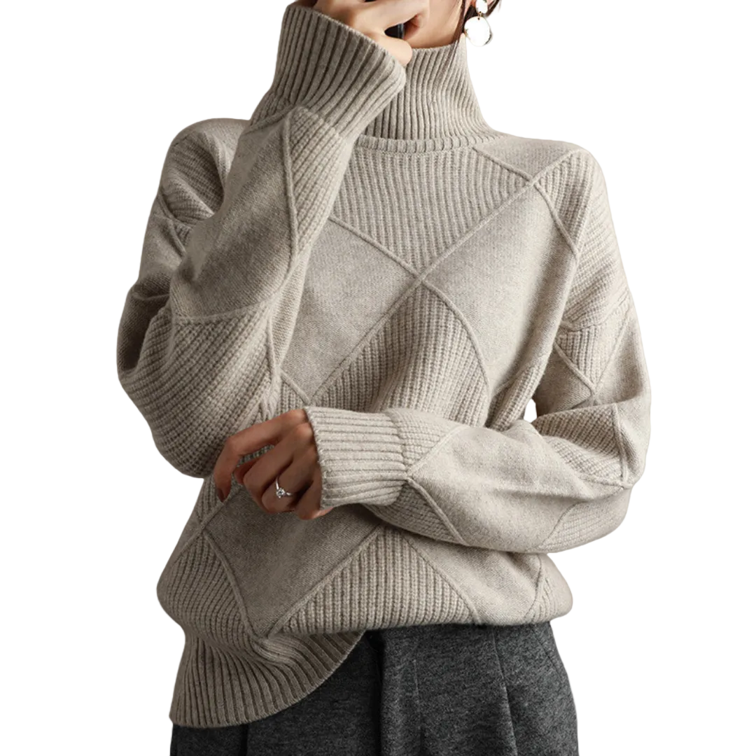 EVELYN Argyle Wool Turtleneck Sweater