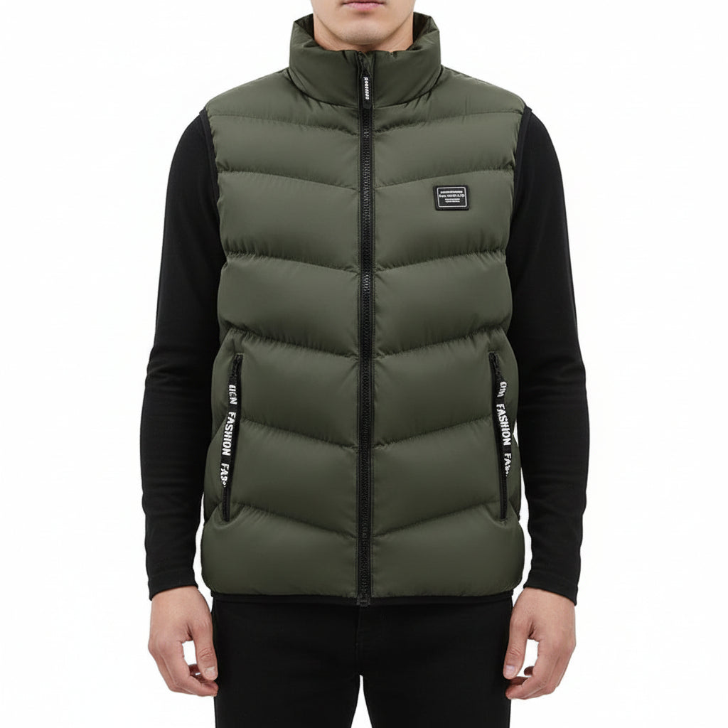 JAMES, Cotton Padded Slim Fit Vest Mandarin Collar