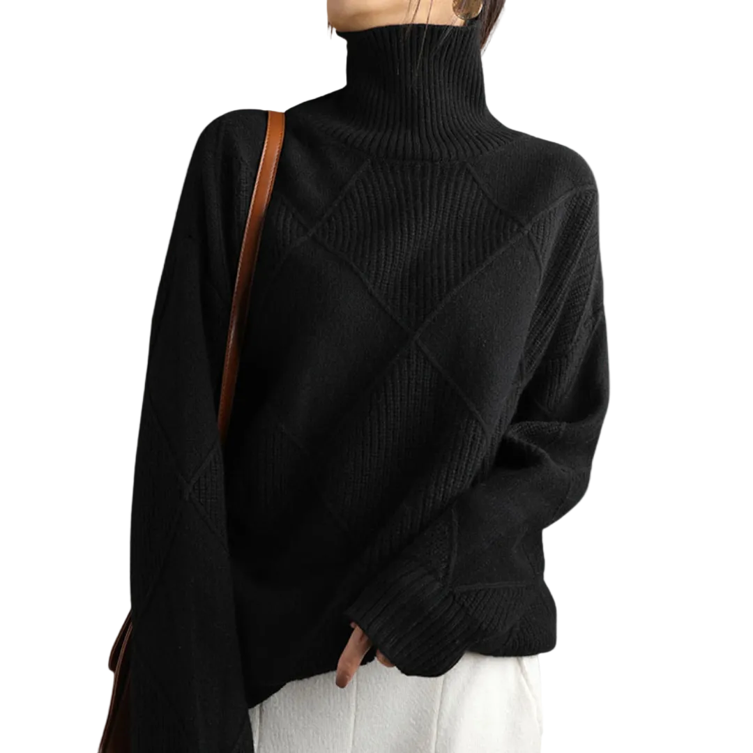 EVELYN Argyle Wool Turtleneck Sweater