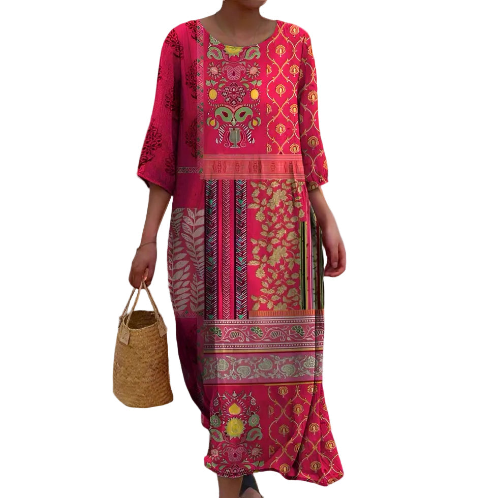 HOLLIE Printed V Neck Midi Dress