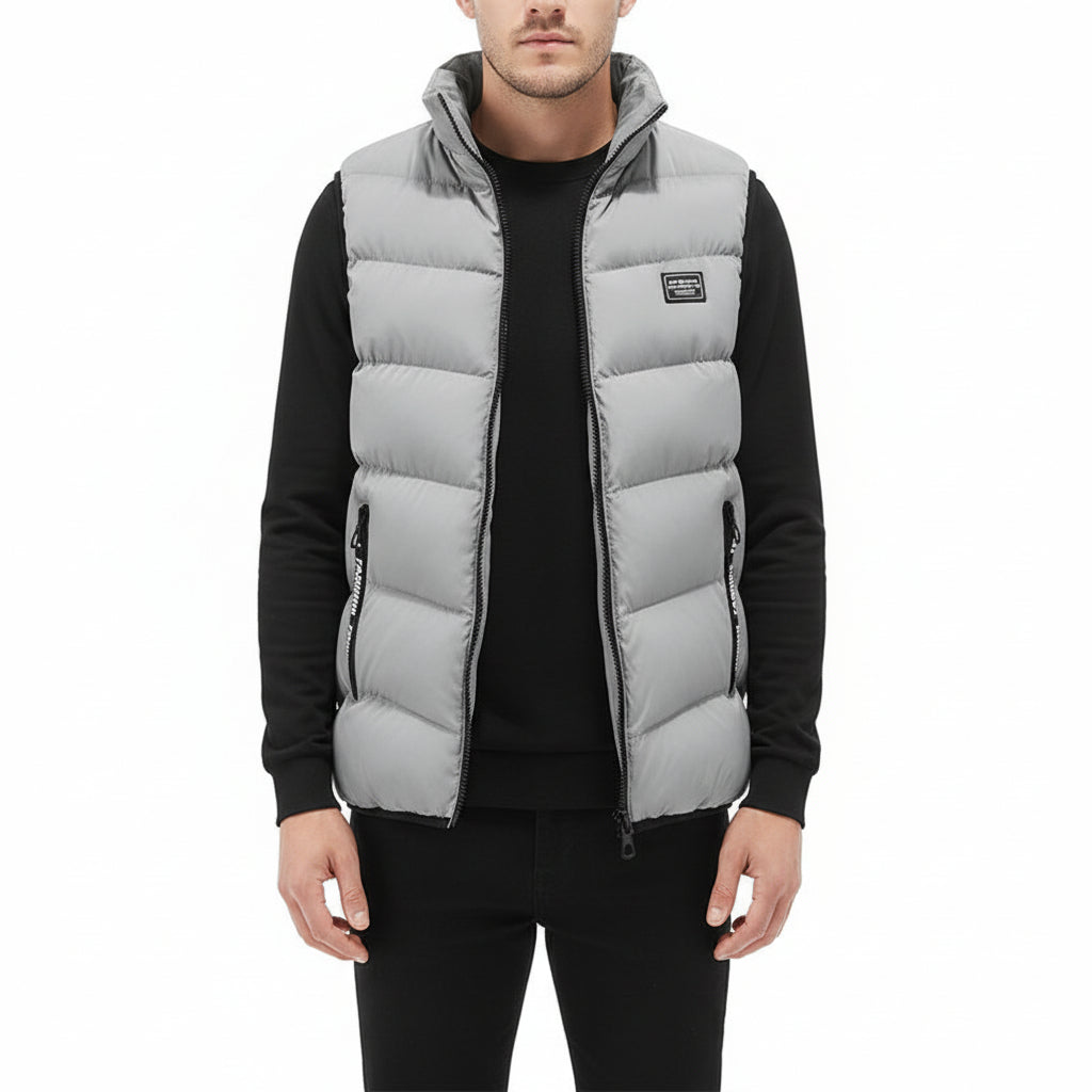 JAMES, Cotton Padded Slim Fit Vest Mandarin Collar