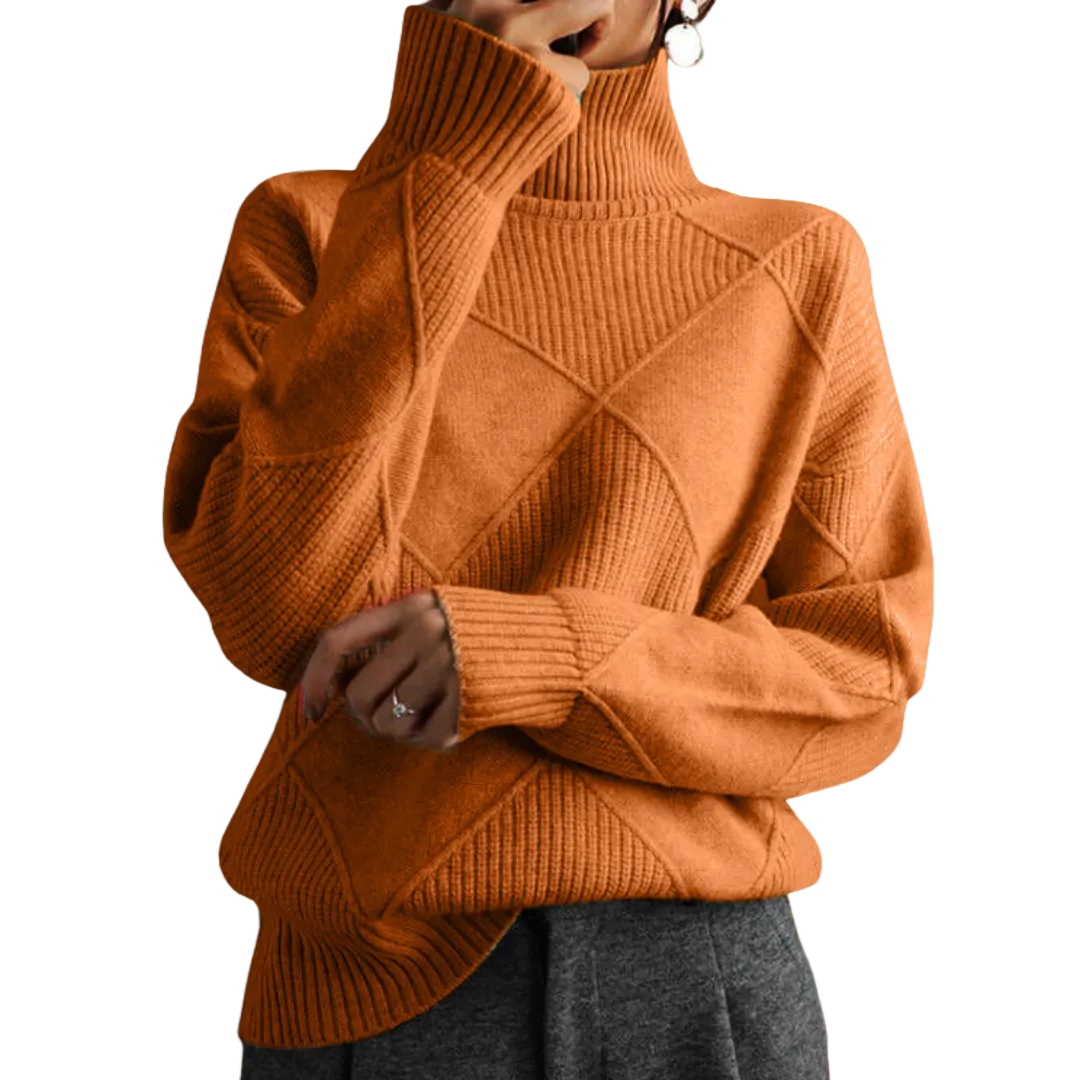 EVELYN Argyle Wool Turtleneck Sweater
