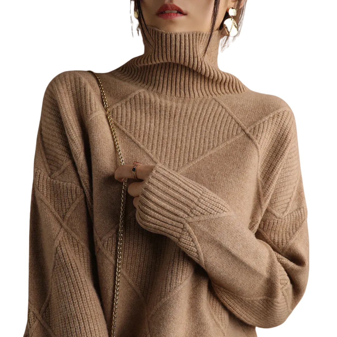 EVELYN Argyle Wool Turtleneck Sweater