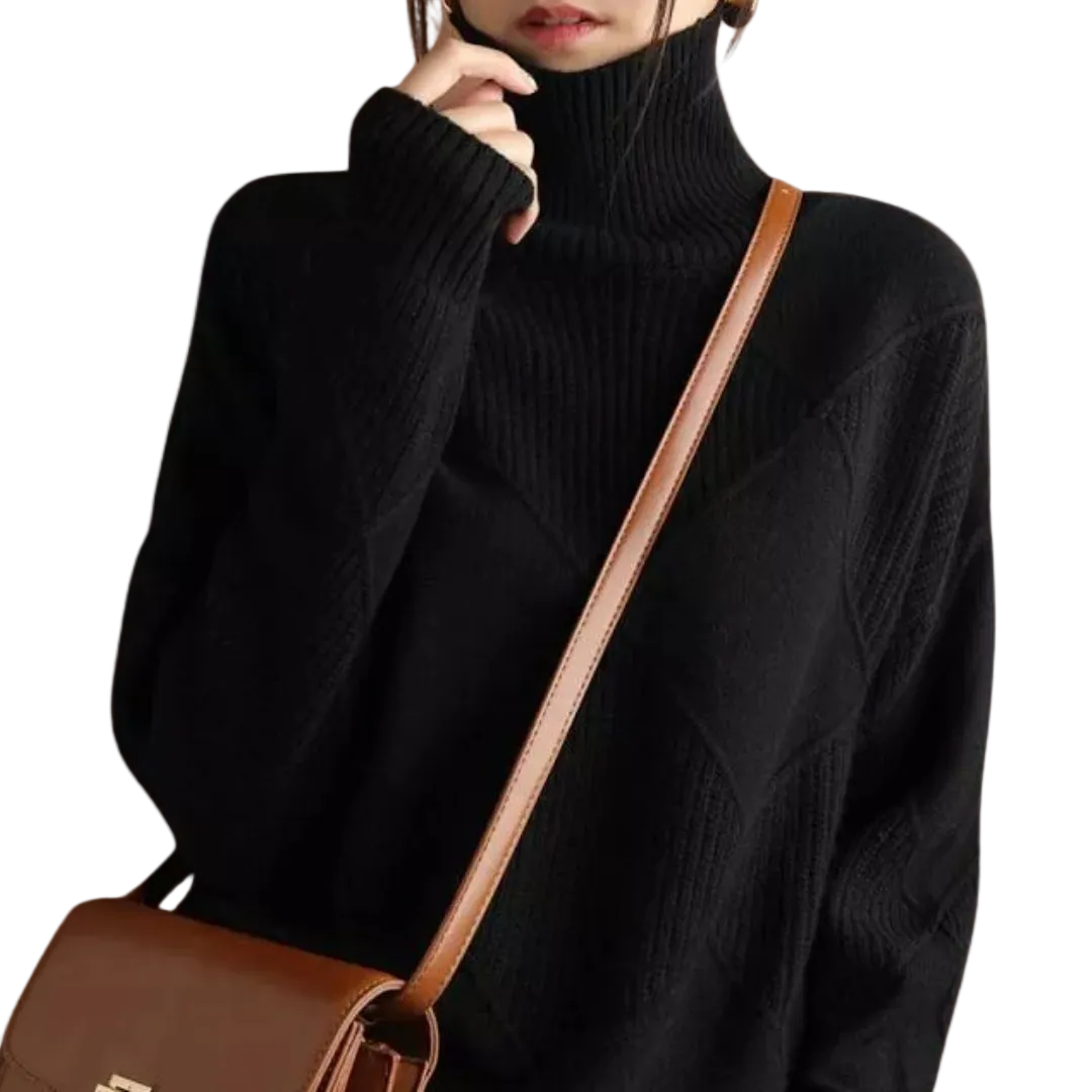 EVELYN Argyle Wool Turtleneck Sweater