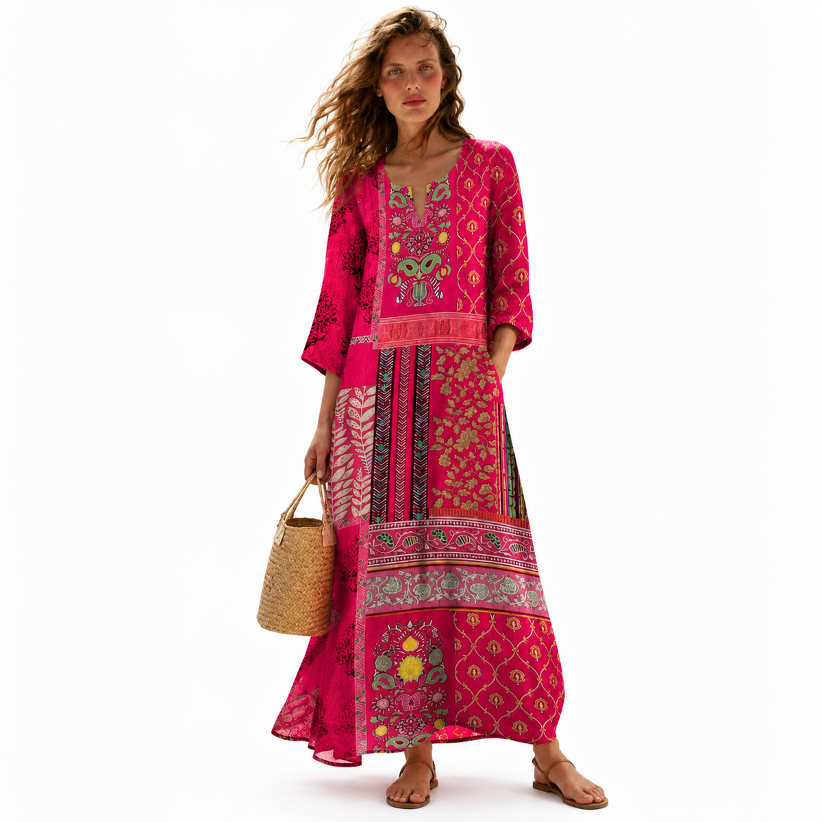 HOLLIE Printed V Neck Midi Dress