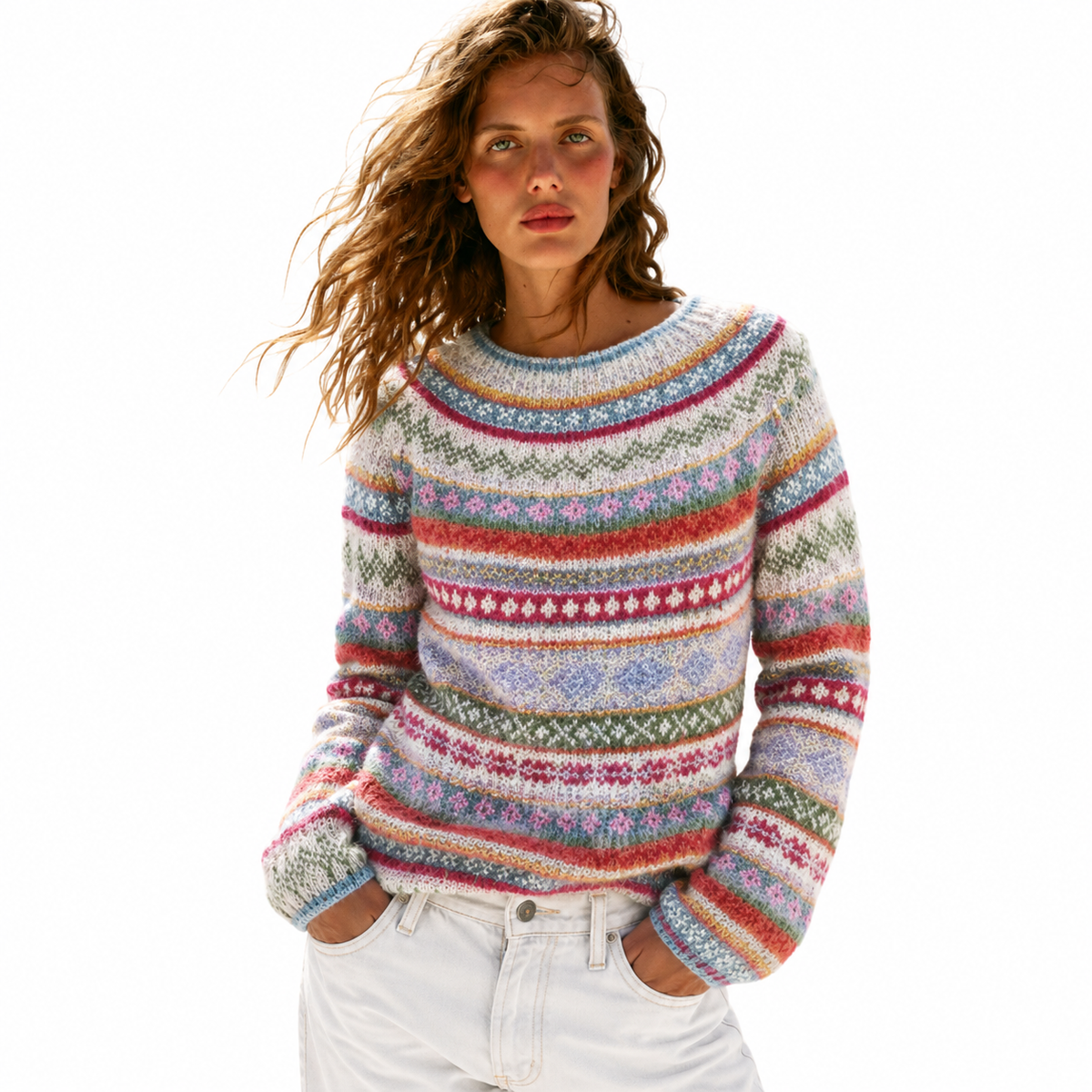 ELARA Geometric Knit Loose Sweater