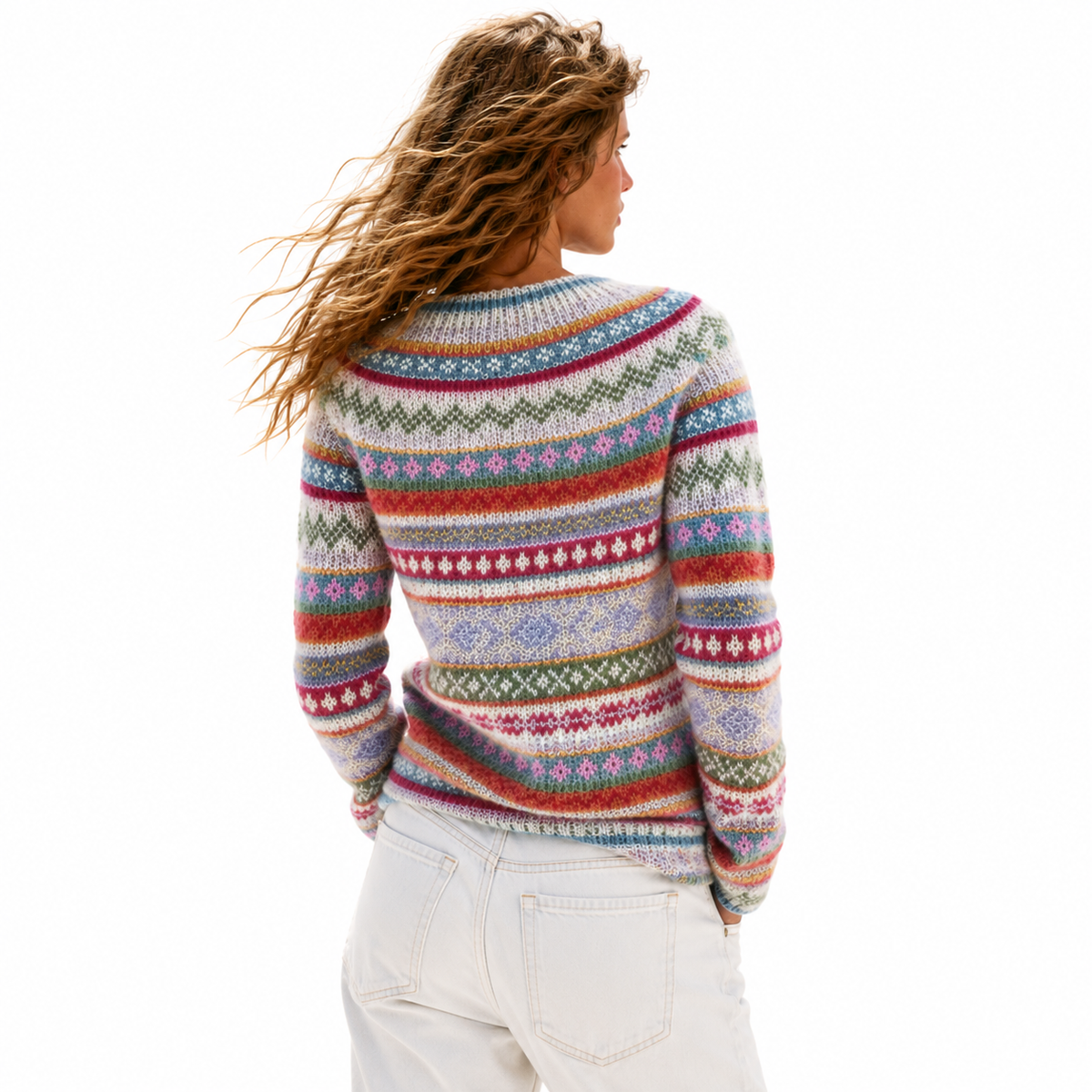 ELARA Geometric Knit Loose Sweater