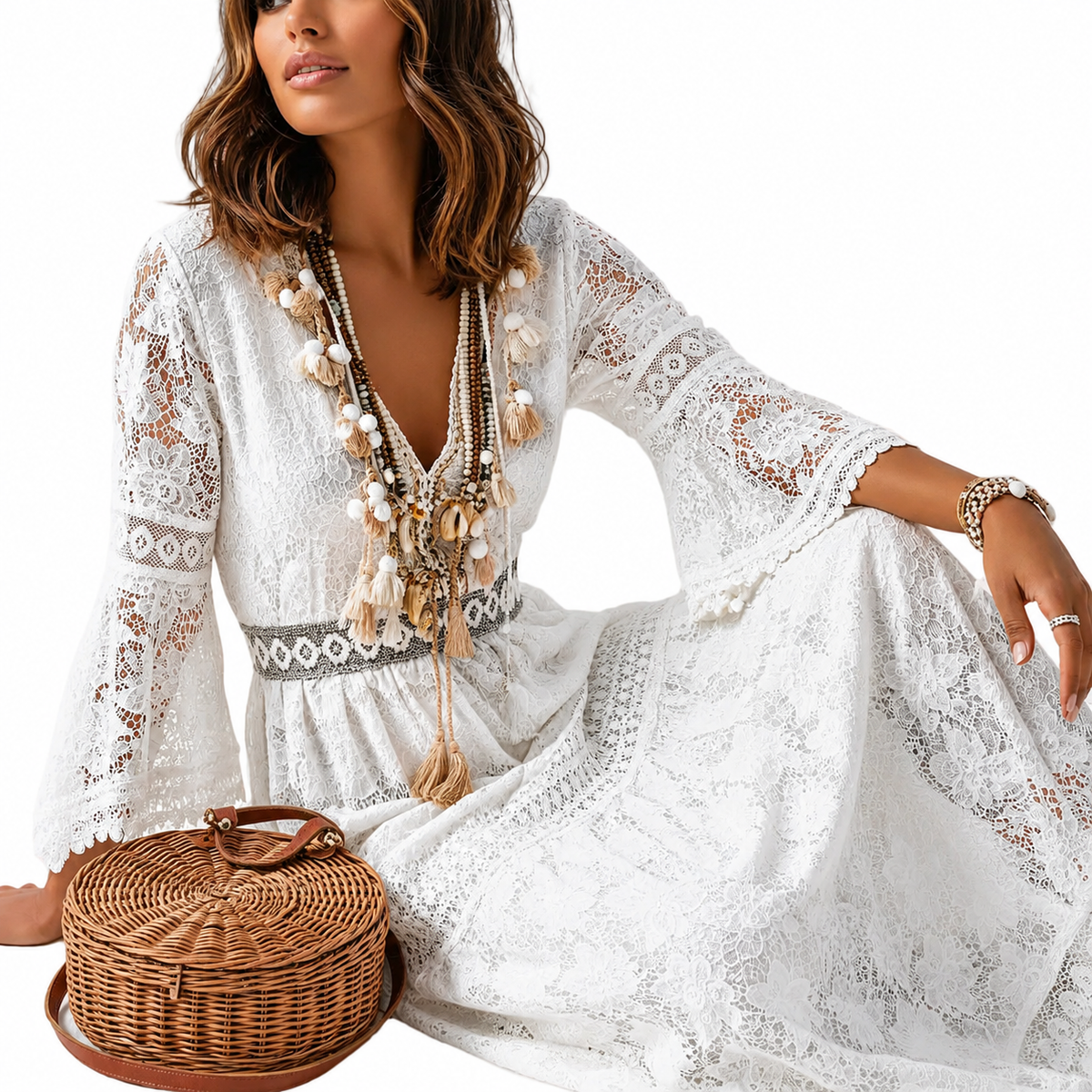 LEYA Floral Lace Midi Dress