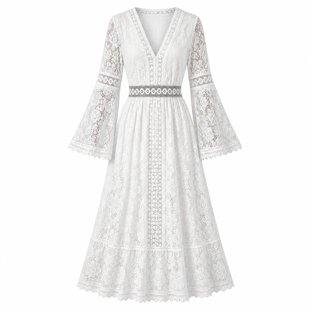 LEYA Floral Lace Midi Dress