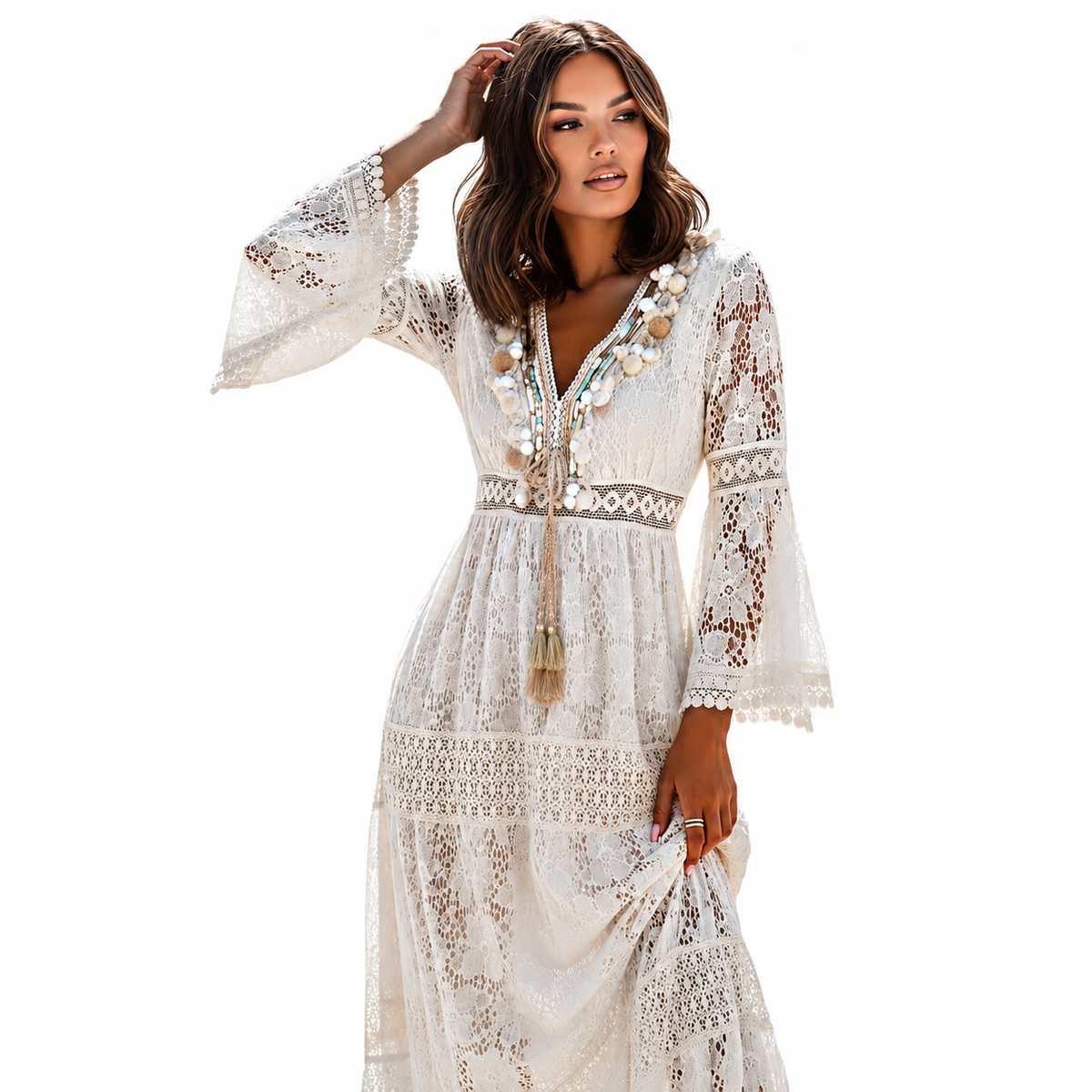 LEYA Floral Lace Midi Dress
