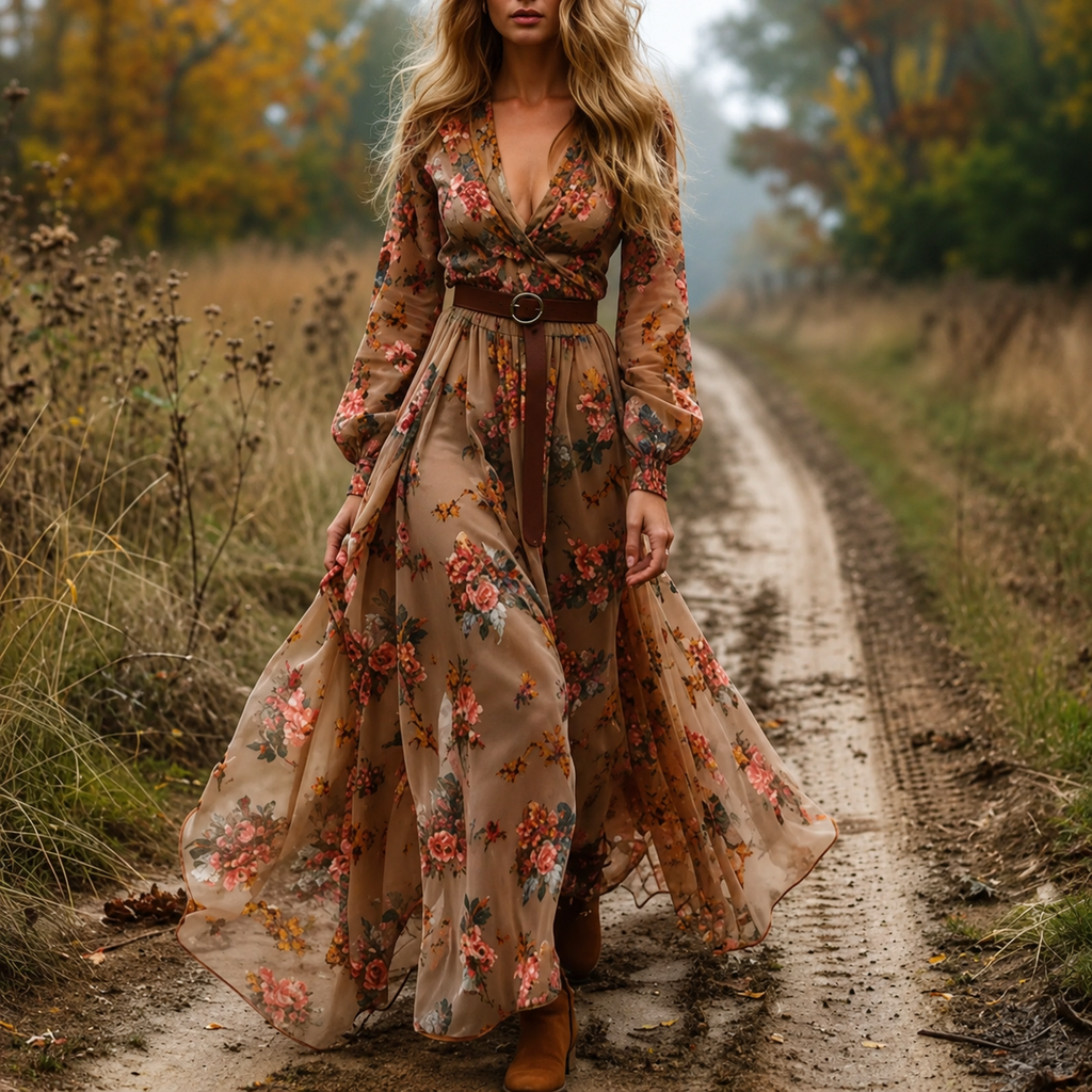 SIENNA Floral V Neck Midi Dress
