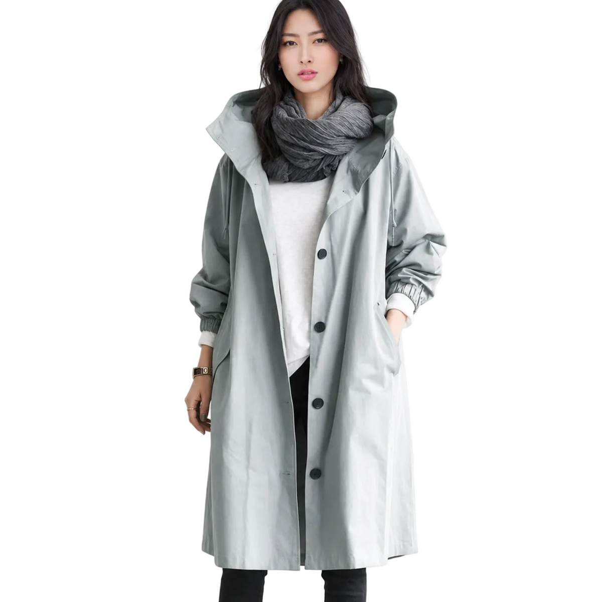 ATHENA Hooded Long Trench Coat