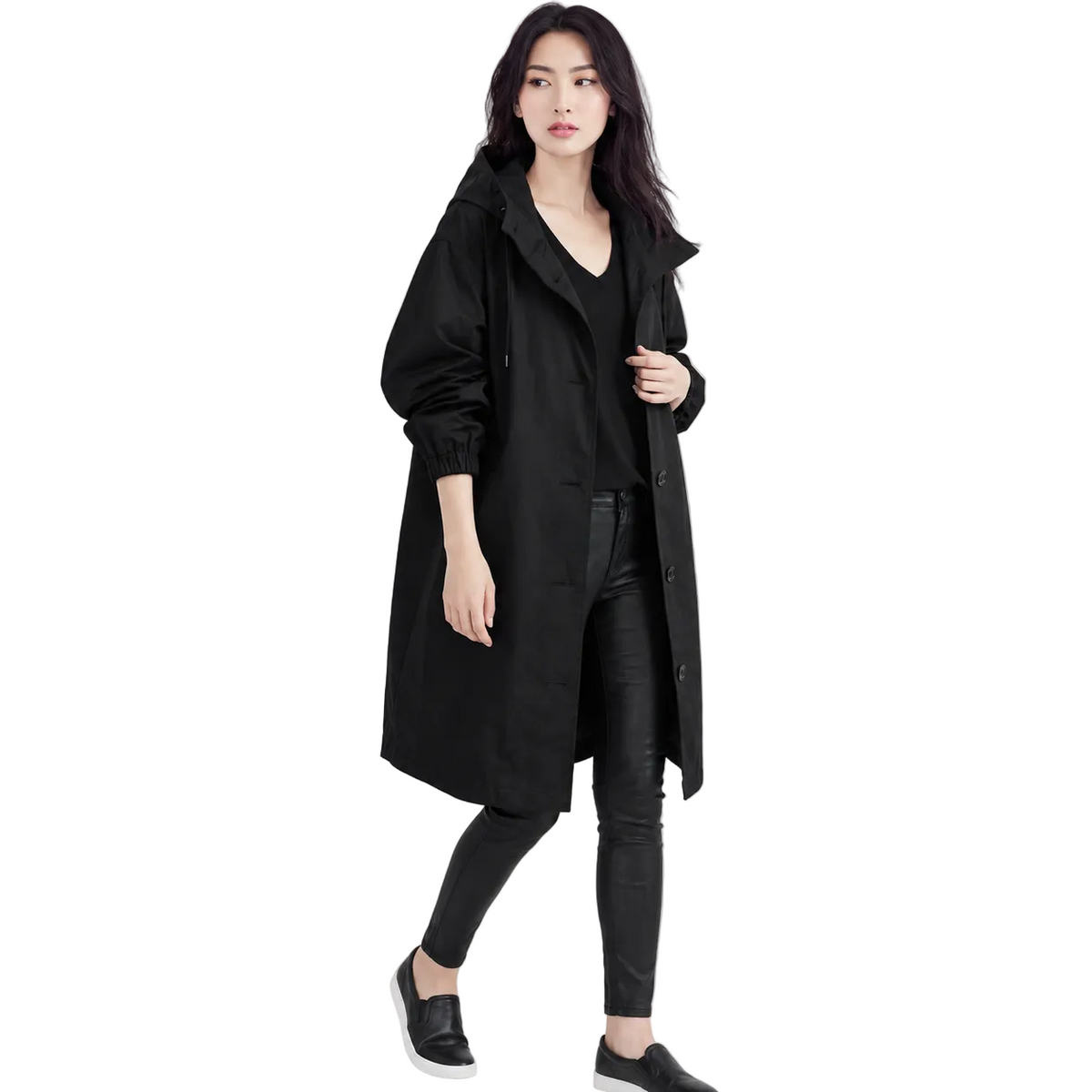 ATHENA Hooded Long Trench Coat