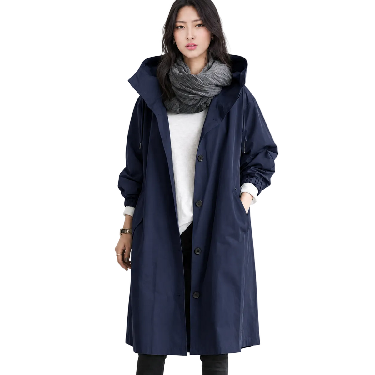 ATHENA Hooded Long Trench Coat