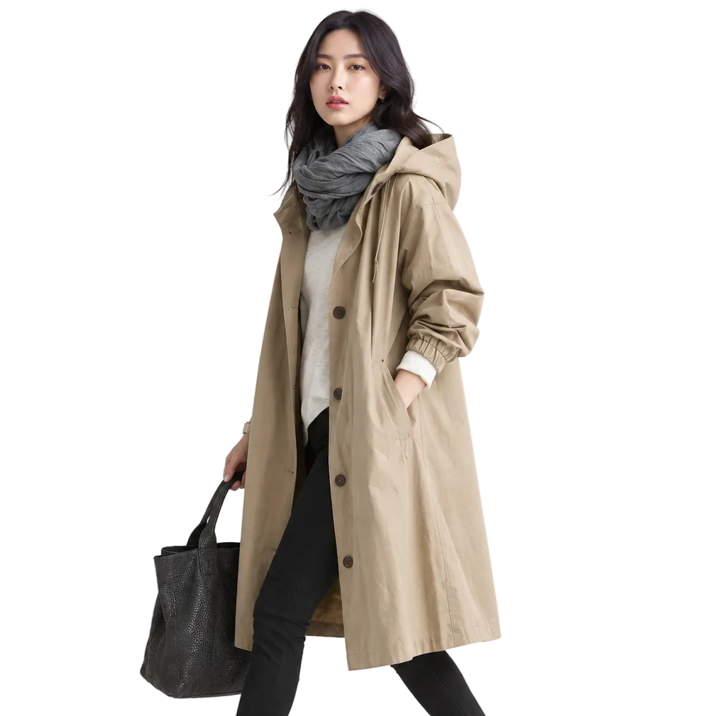 ATHENA Hooded Long Trench Coat