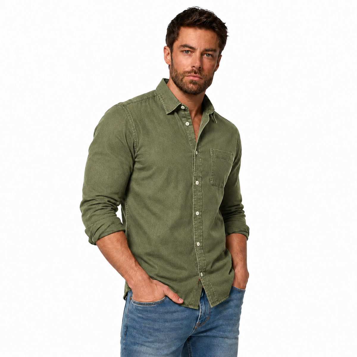 MARC Casual Cotton Spread Collar Shirt