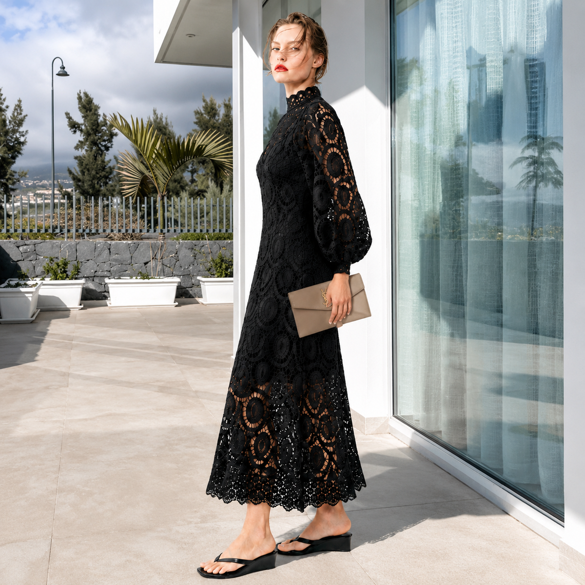 GRACE Hollow Out High Neck Dress