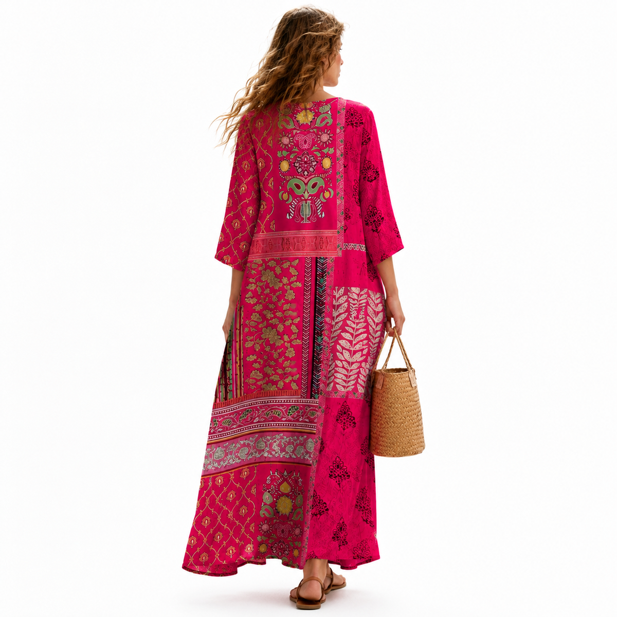HOLLIE Printed V Neck Midi Dress