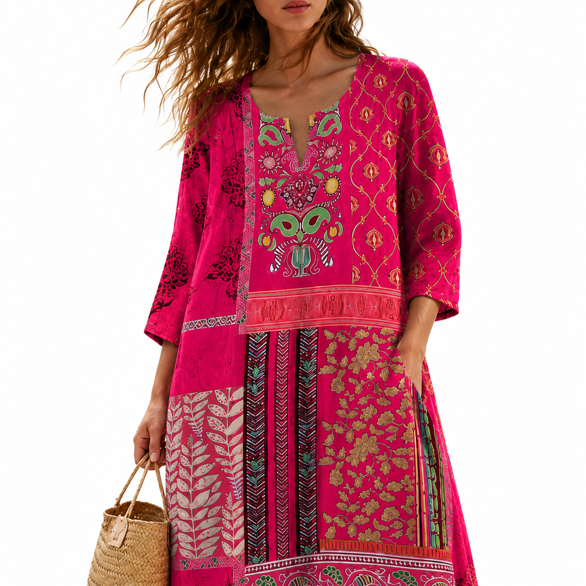 HOLLIE Printed V Neck Midi Dress