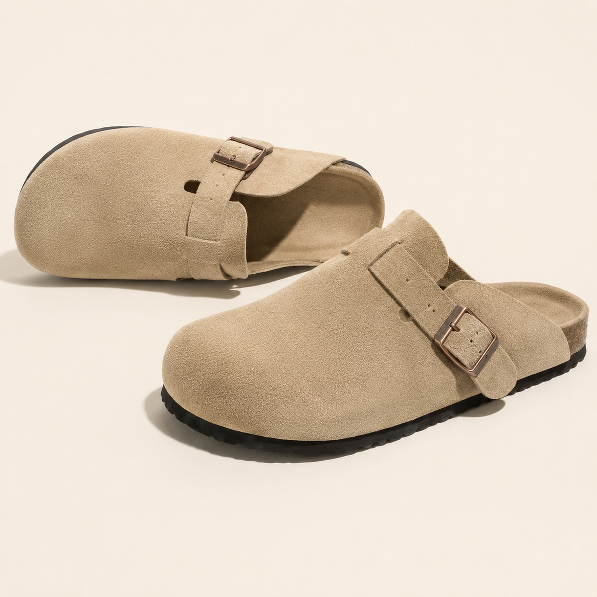BIRK Suede Buckle Mules