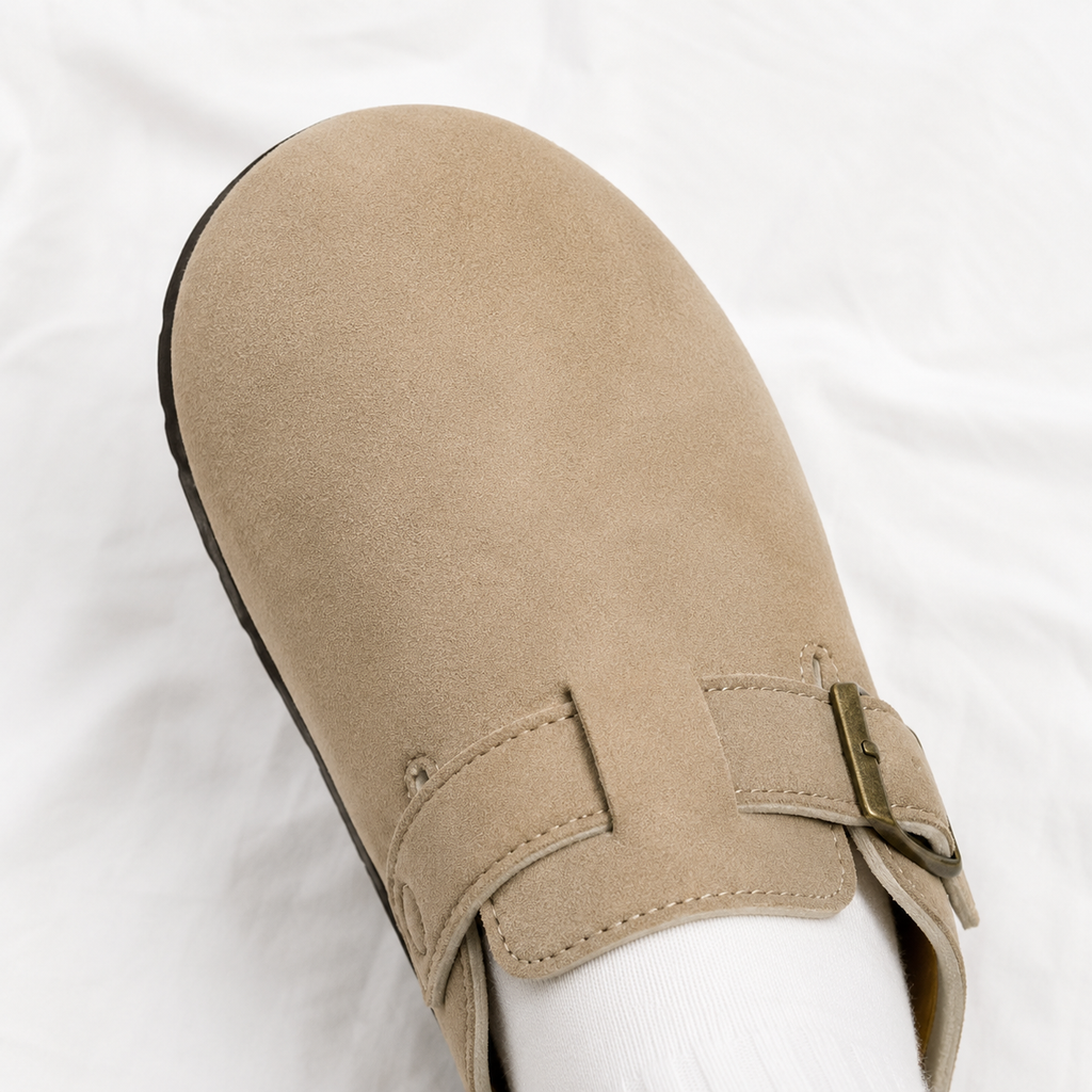 BIRK Suede Buckle Mules