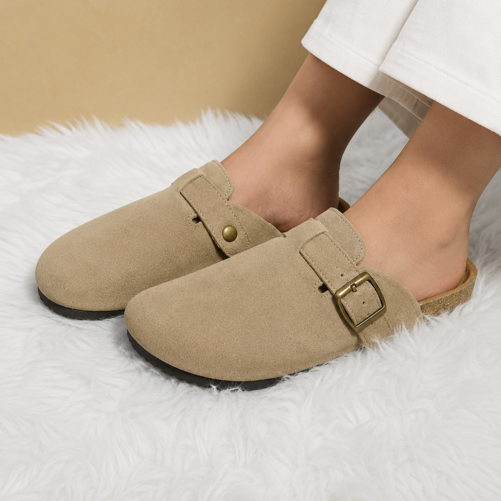 BIRK Suede Buckle Mules