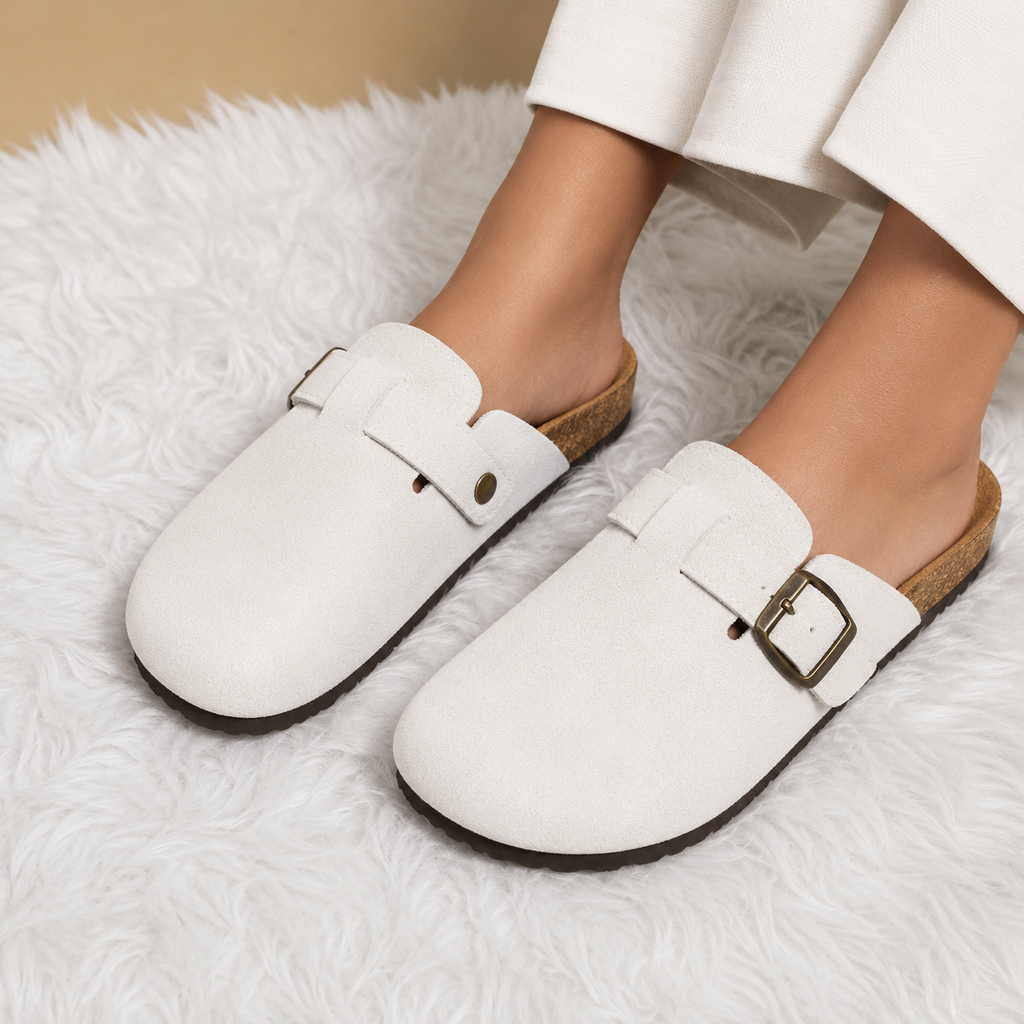 BIRK Suede Buckle Mules