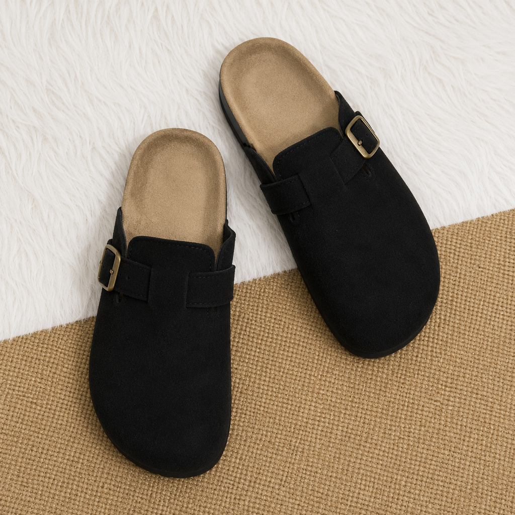BIRK Suede Buckle Mules