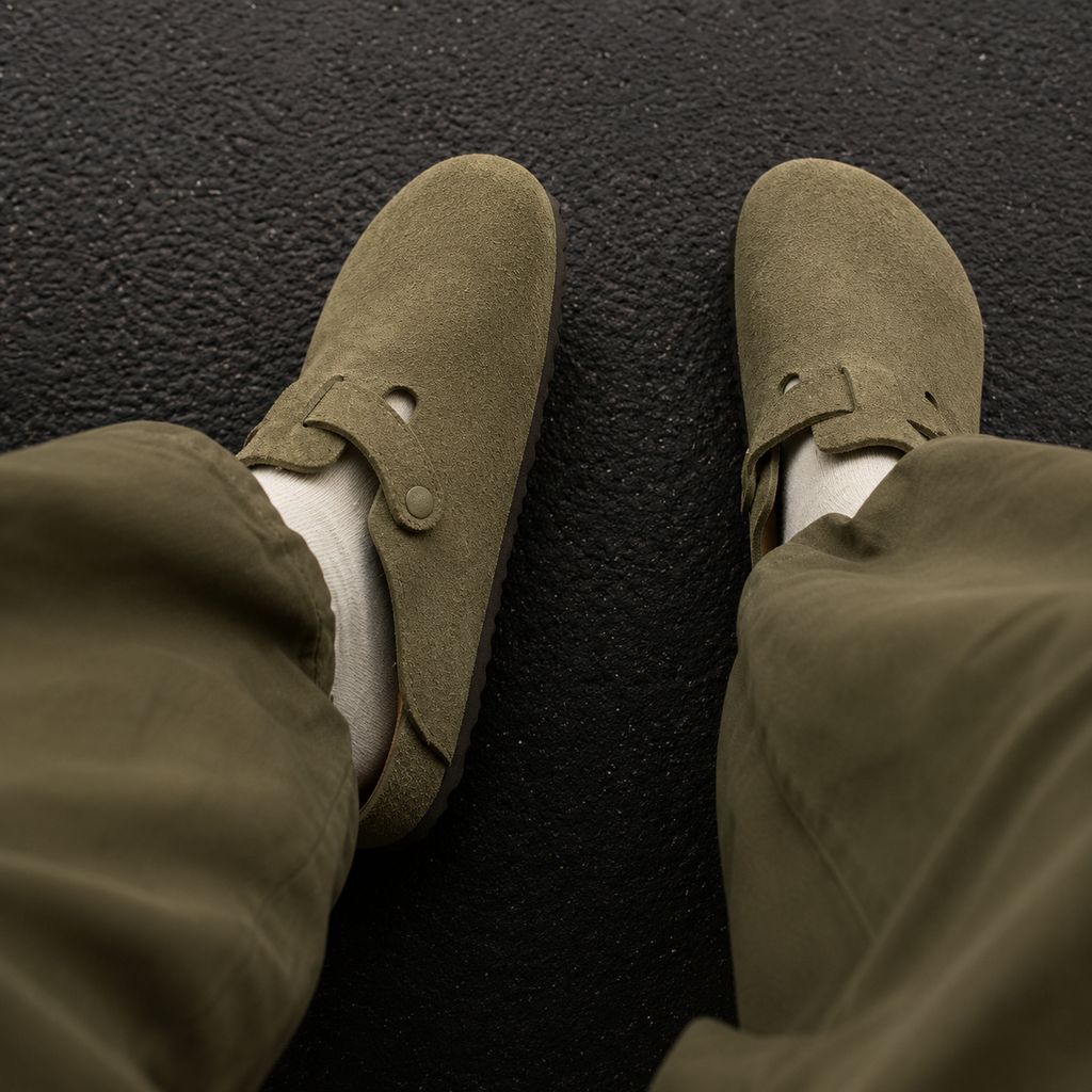 BIRK Suede Buckle Mules
