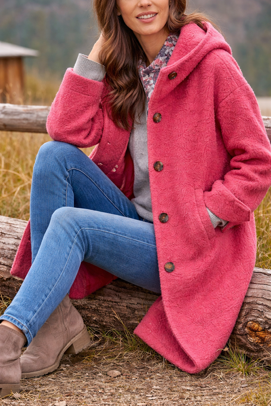CLARA Single Breasted Polyester Coat