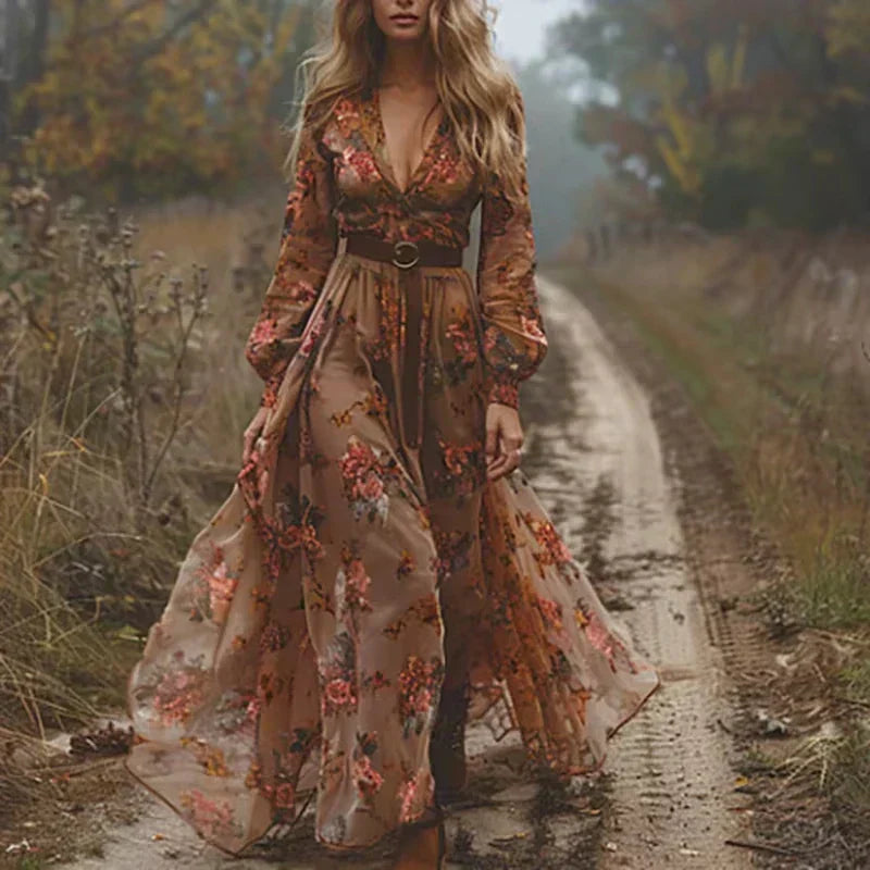 SIENNA Floral V Neck Midi Dress