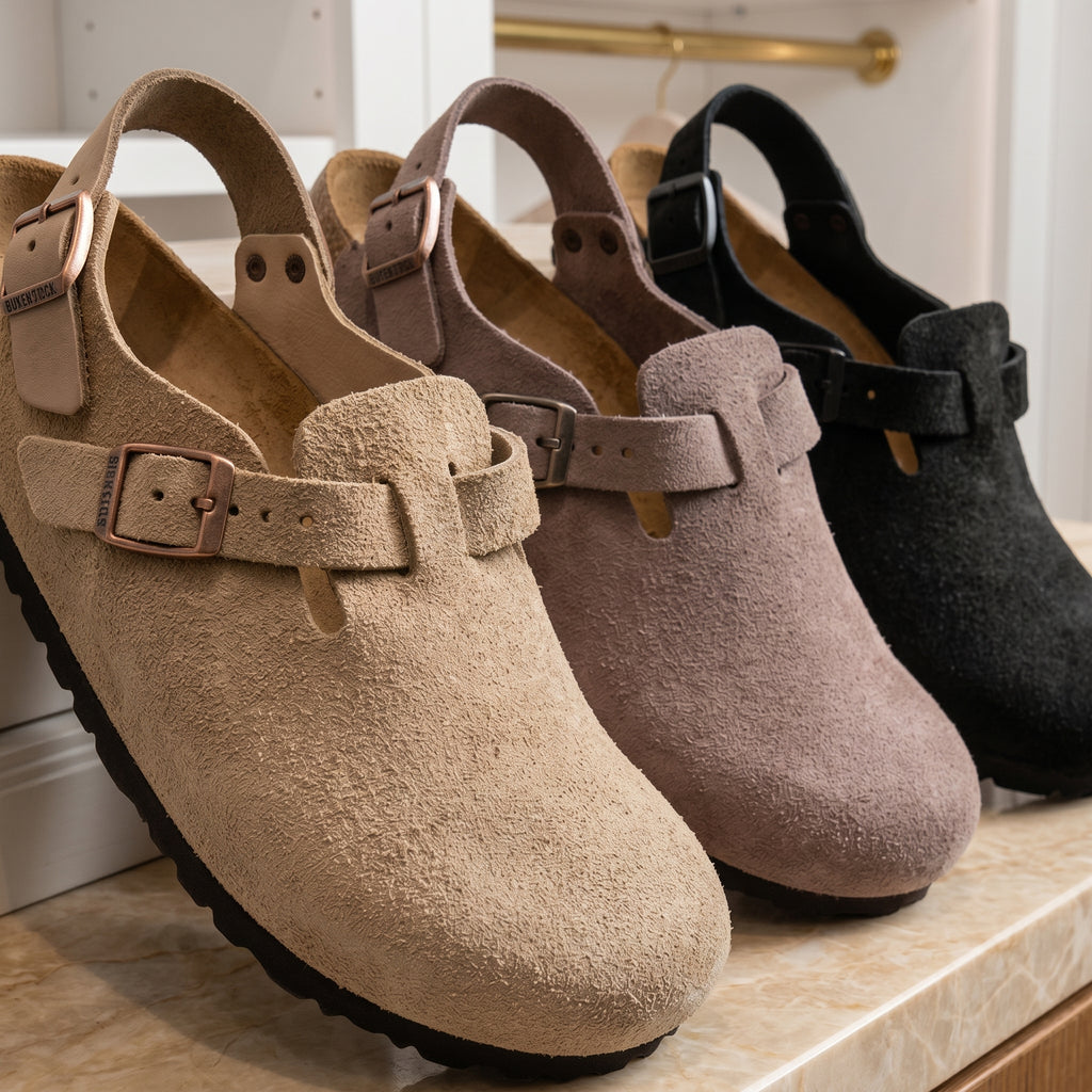 BIRK Suede Buckle Mules