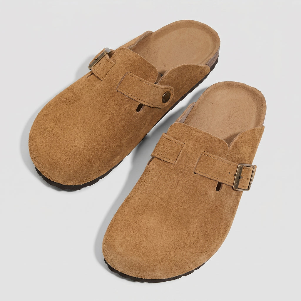 BIRK Suede Buckle Mules